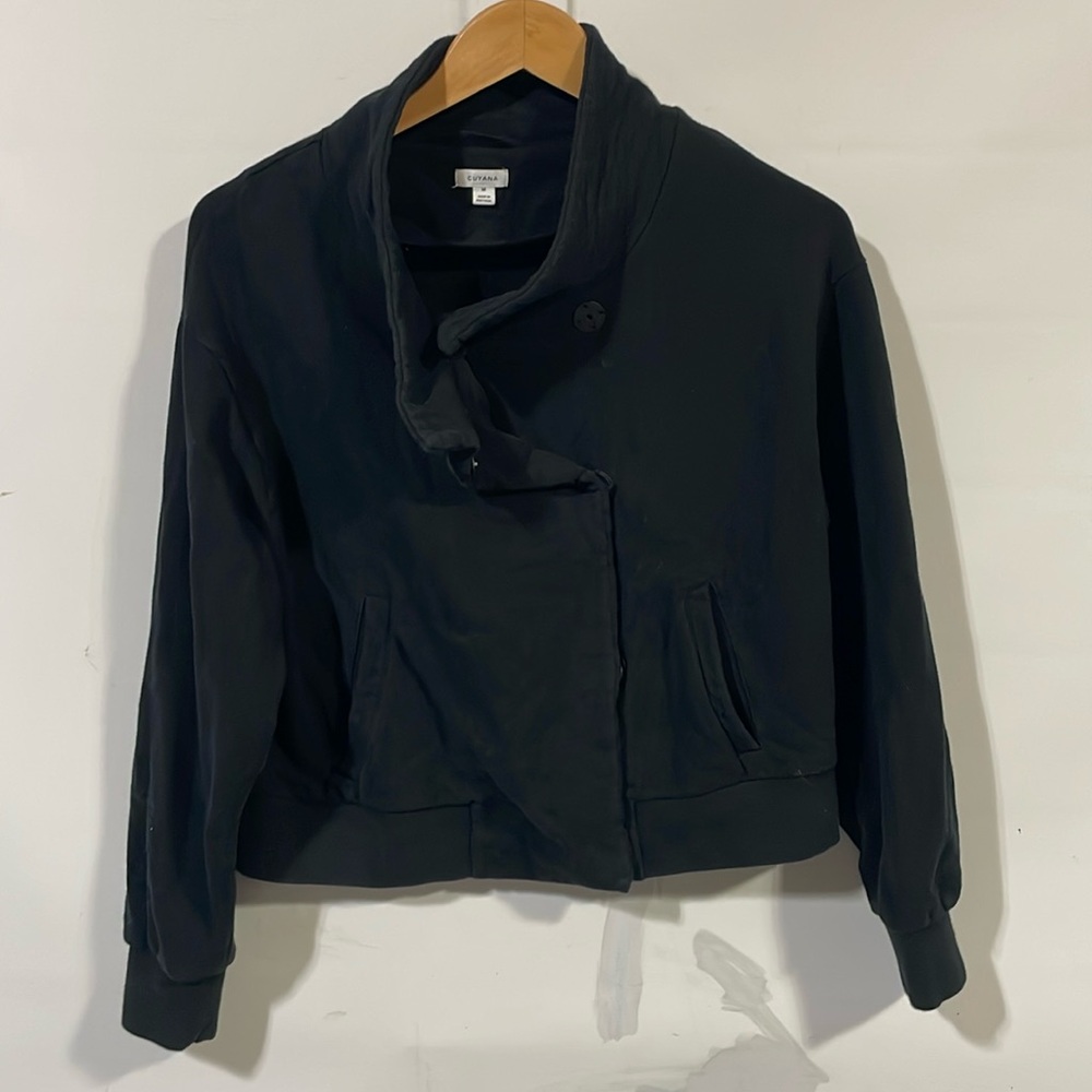 Cuyana Black Asymmetrical Button Sweatshirt Jacket